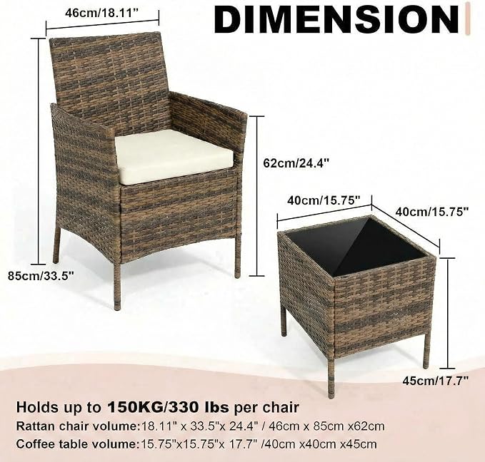GarveeLife 3 Piece Patio Furniture Set, Rattan Outdoor Furniture - Image 2