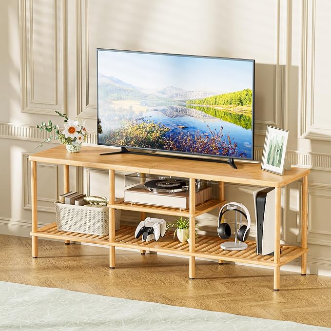 Amazer Bamboo TV Stand for 60 65 Inch TV, Entertainment Center by Amazer