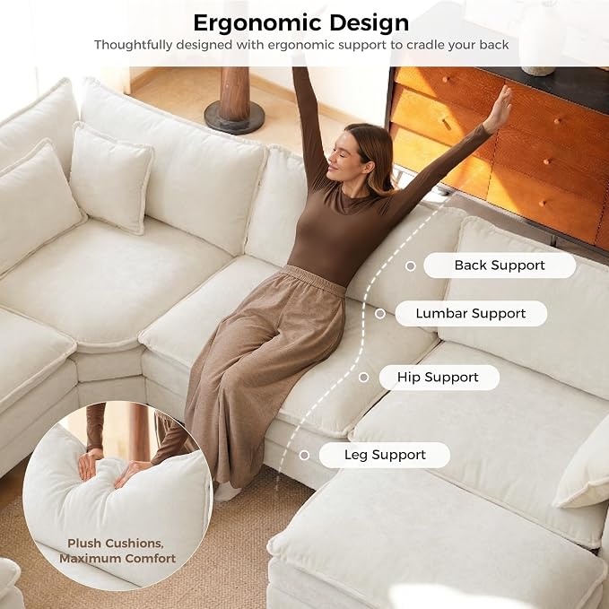 ELUCHANG 114" Oversized V-Shaped Cloud Couch Modular Sectional Sofa - Image 5
