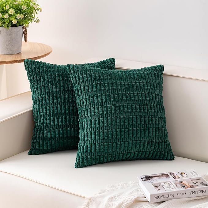 Pack of 2 Corduroy Decorative Throw Pillow Covers 26x26 InchSoft Striped Pillow by Unknown
