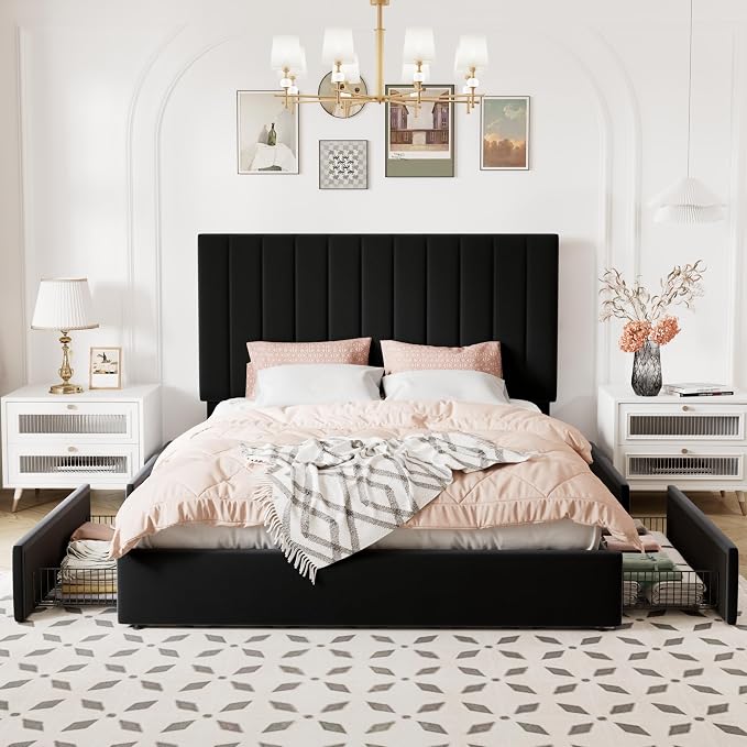 Allewie Full Size Storage Bed Frame, Vertical Channel Tufted Adjustable - Image 3