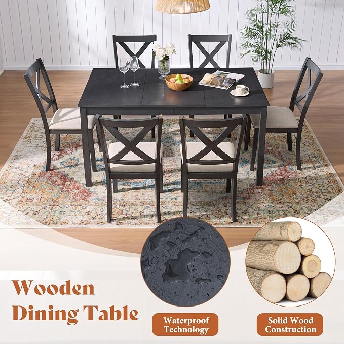 AMERLIFE 7-Piece Farmhouse Dining Table Set - Image 3