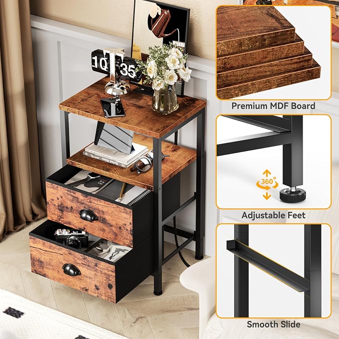 Furologee Nightstands Set of 2 Charging Station, End Tables - Image 6