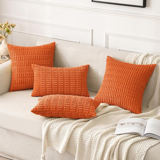 MIULEE Pack of 2 Orange Corduroy Decorative Pillow Covers 16x16 Inch Soft Boho - Image 4