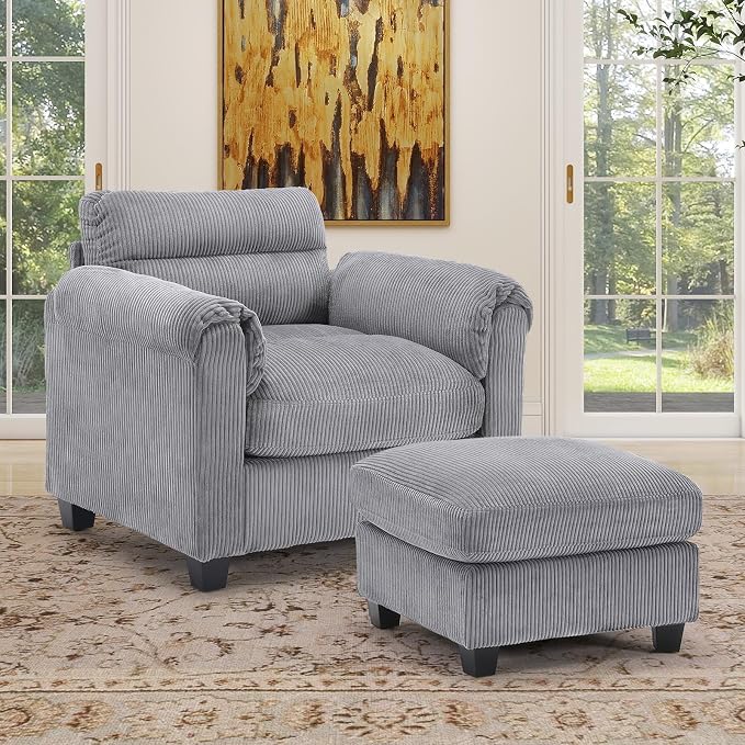 HAOMARKETS Corduroy 2-Piece Sofa Set, Upholstered Ottoman and Accent Chair Sofa by HAOMARKETS
