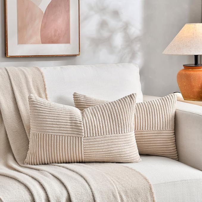 Fancy Homi 2 Packs Tan Lumbar Decorative Throw Pillow Covers 12x20 Inch - Image 6