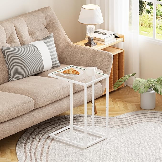 Easy Paws Small C Shaped Table for Sofa, Glass Couch Sofa Tray Snack Table for - Image 7