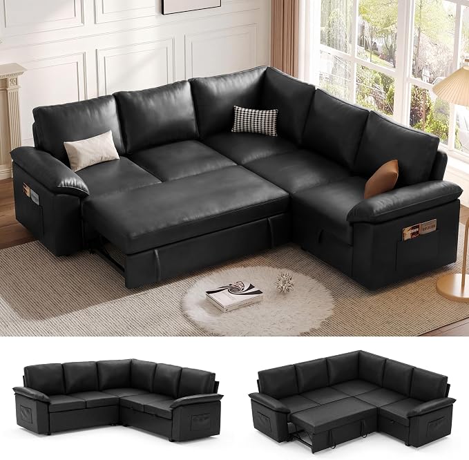 85 Inch Faux Leather Modular Sectional Sofa by Unknown