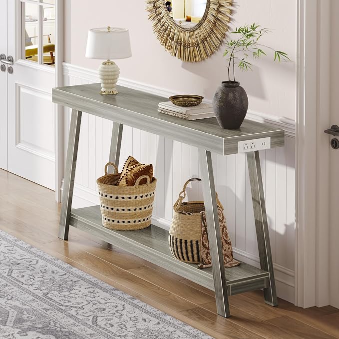 Huuger Console Table with Charging Station, USB-C Port, 2 Tiers Entryway Table - Image 8