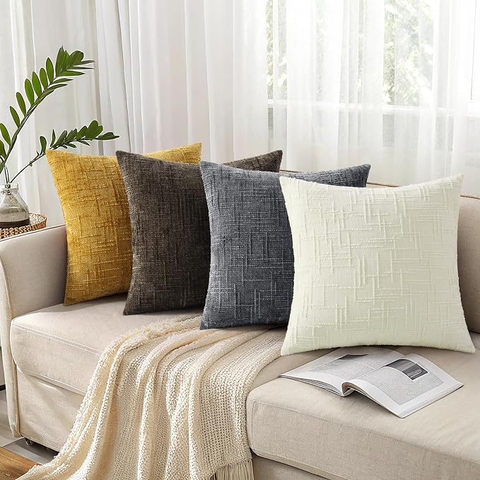 decorUhome Summer Cream White Chenille Throw Pillow Covers 16x16 Set of 2 - Image 7