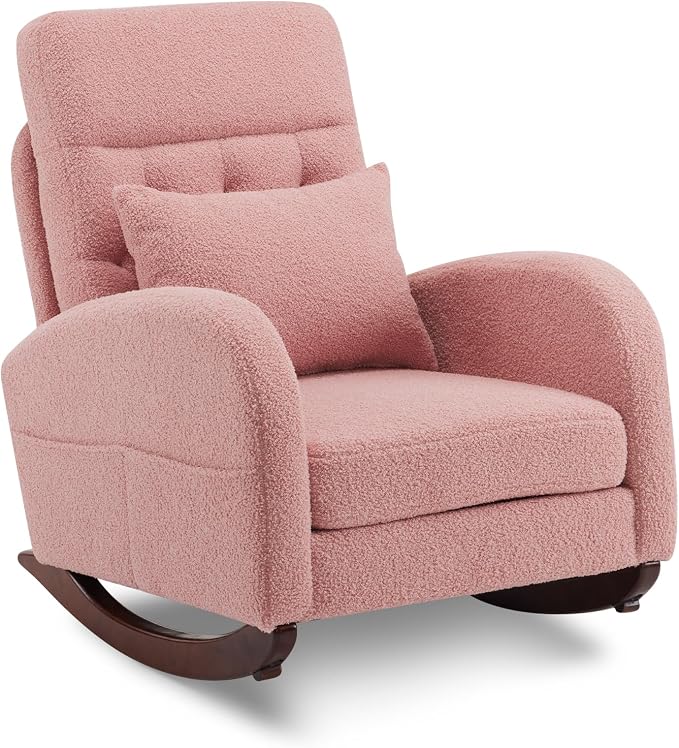 VINGLI Teddy Fleece Low Seat Rocking Chair, Boucle Upholstered Nursery Glider - Image 8