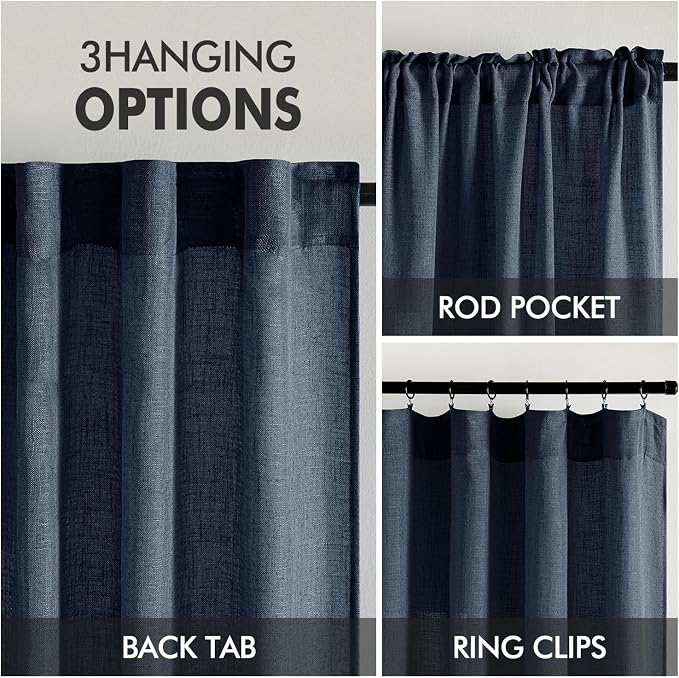 MIULEE Navy Blue Linen Curtains 108 Inch Length 2 Panels - Image 3