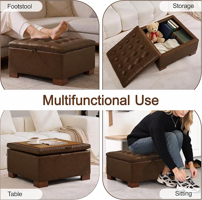 WUTUTUEE 30" Faux Leather Square Storage Ottoman - Image 6