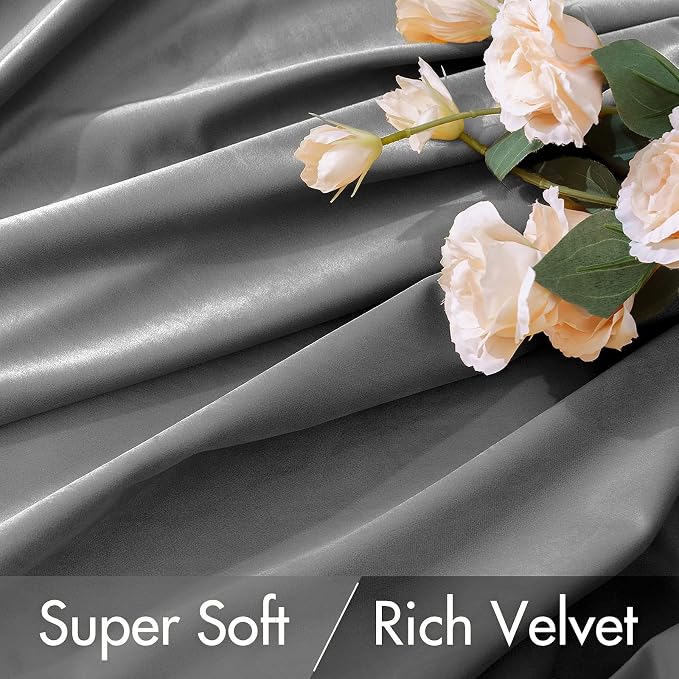 MIULEE Grey Velvet Curtains 90 inches 2 Panels - Image 4
