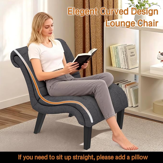 Accent Chairs Set of 2 Upholstered Living Room Bedroom Side Chairs Curved - Image 6