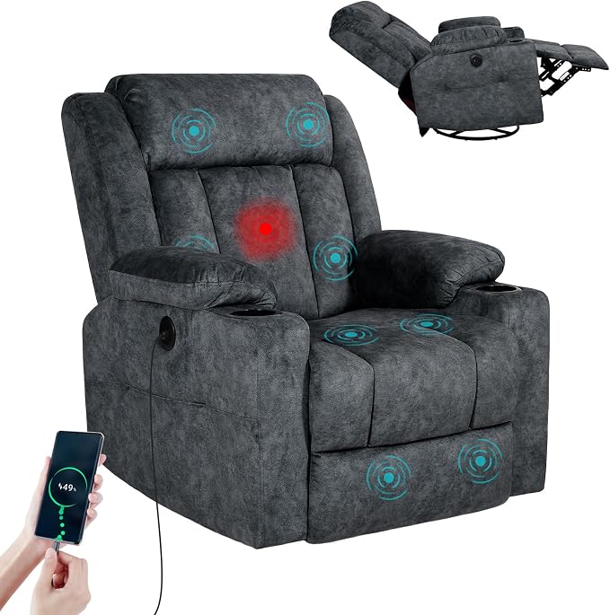 LEVELEVE Retro Rocking Recliner Chair, Massage Rocker Recliner Chair by Enjoyyourlife