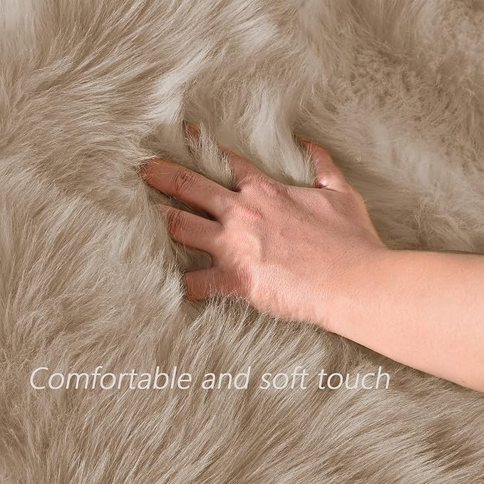 Latepis Light Brown Beige Round Area Rugs 5ft Faux Fur Fuzzy Rugs - Image 5