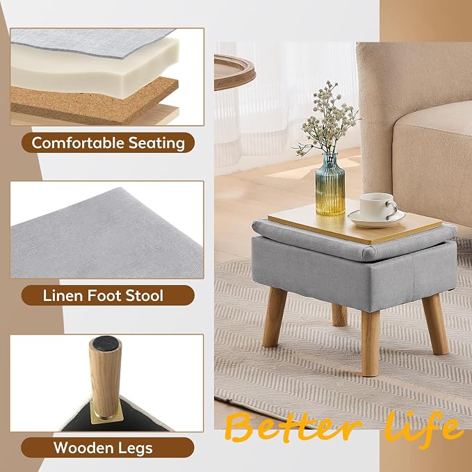 Storage Ottoman, Small Foot Stool Ottoman - Image 4