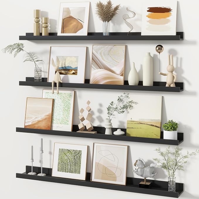 Fun Memories Picture Ledge Shelves Set of 4, 36 Inch Rustic Wall Mounted by FunMemories
