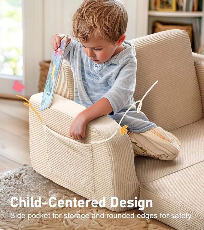3-in-1 Extra Wide Convertible Kids Couch, Flip Open Toddler Couch to Lounger - Image 7