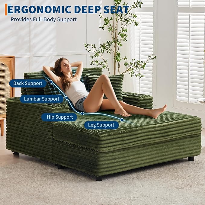 IDEALHOUSE 60" Oversized Chaise Lounge Chair Indoor, Comfy Corduroy Lounge Sofa - Image 5