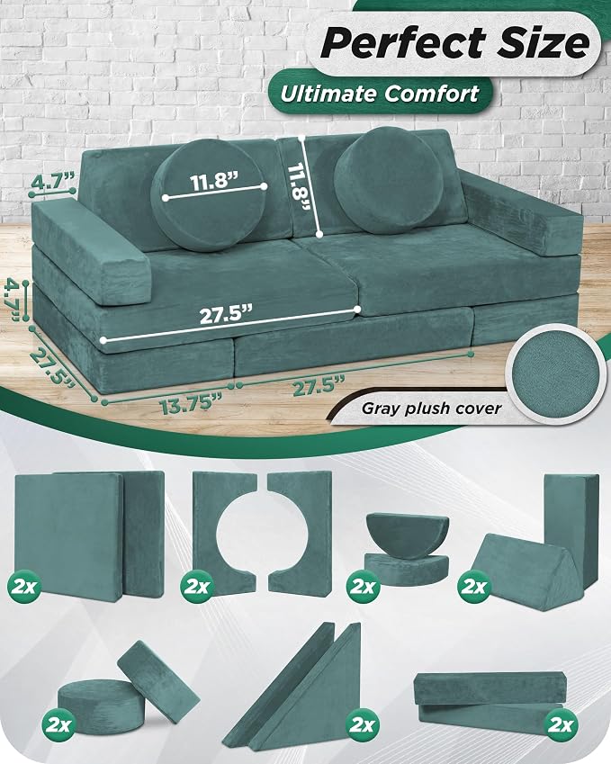 Lunix LX15 14pcs Modular Kids Play Couch, Design-Patent Child Sectional Sofa - Image 2