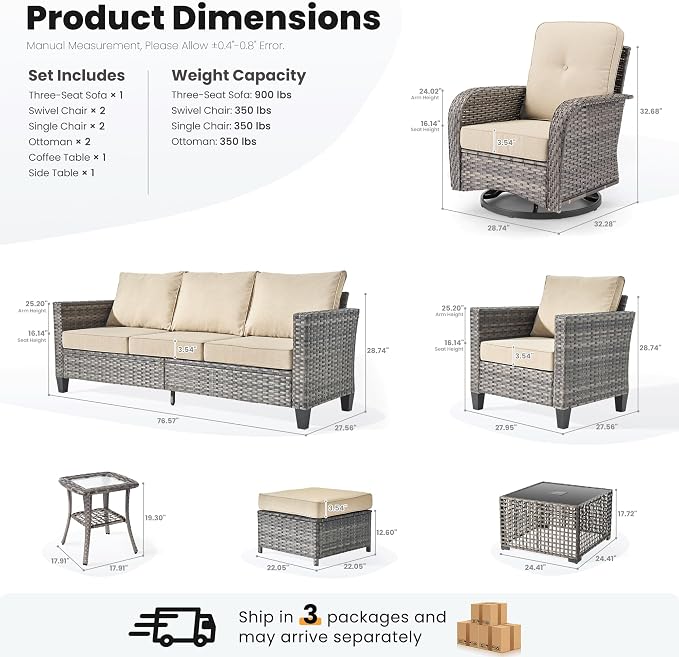 ovios 9 Pieces Patio Furniture Set, Outdoor Wicker Sofa Couch - Image 9