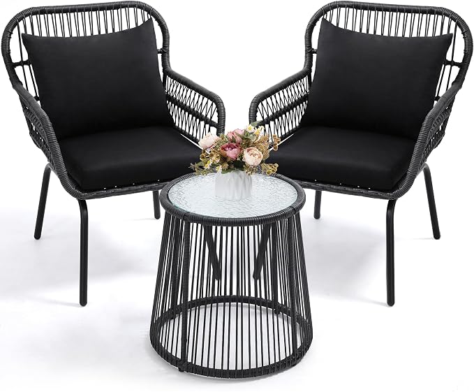 wildformers 3 Pieces Rattan Wicker Bistro Set, Outdoor Conversation Set by wildformers