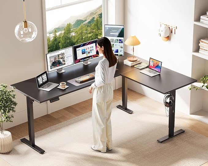 Casaottima 71 Inch Reversible Electric L Shaped Standing Desk, Height - Image 2