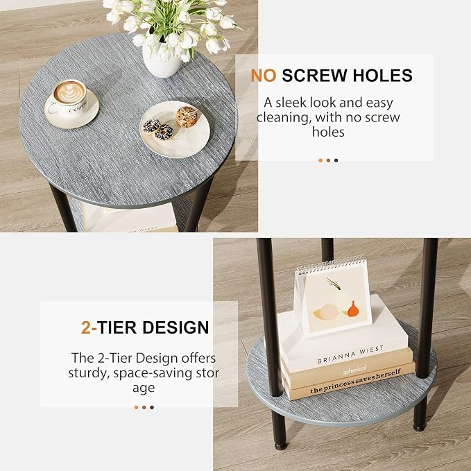 Round Side Table Set of 2, 2-Tier Modern Accent Table, Small Bedside Table - Image 6