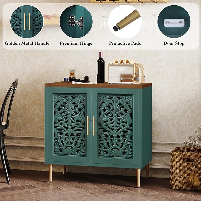ARTPOWER Accent Cabinet with 2 Doors, Vintage Hollow Carving Buffet Cabinet - Image 5