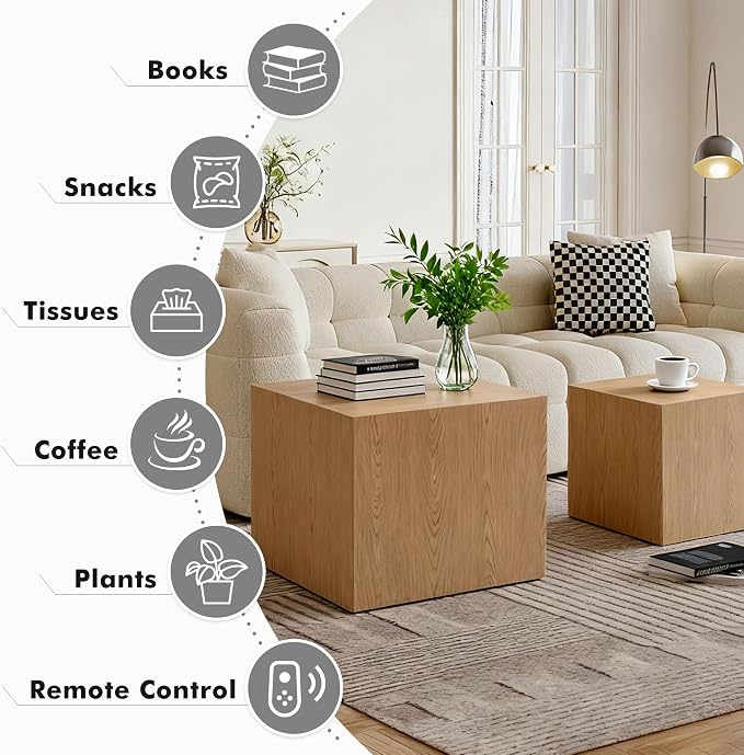 Square Nesting Tables for Living Room, Nesting Coffee Table Wood Grain Veneer - Image 4