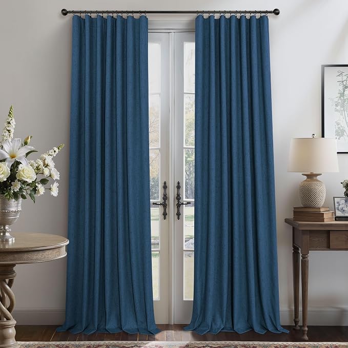 Navy Blue Linen Textured Blackout Curtains 72 Inches Long - Image 8