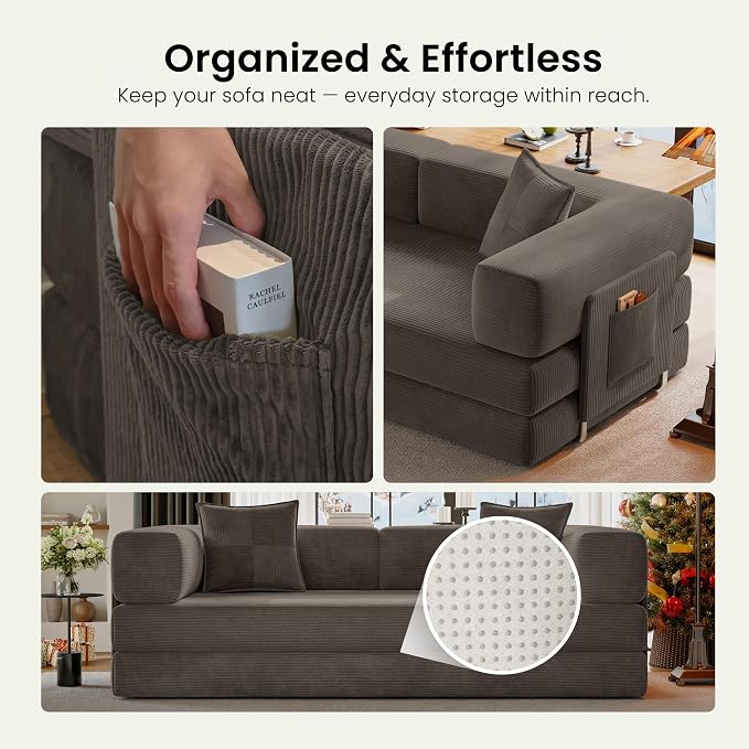 78.8" Convertible Futon Sofa Bed, Corduroy Futon Couch - Image 8