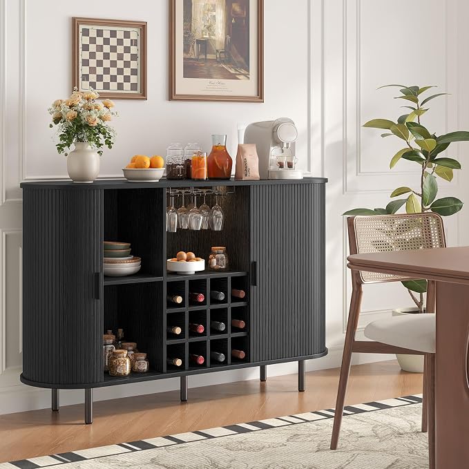 55 Inch Fluted Wine Bar Cabinet, Liquor Cabinet - Image 5