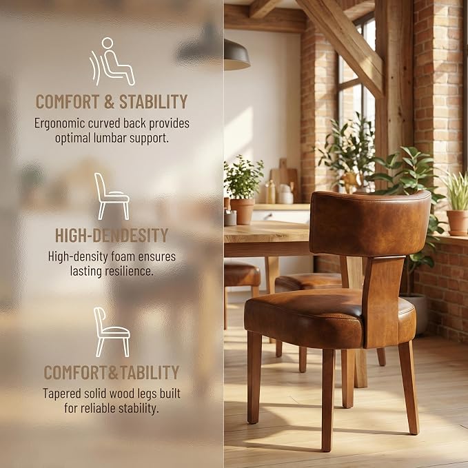 HNY Century Modern Dining Chairs Set of 4, Farmhouse PU Leather Upholstered - Image 4