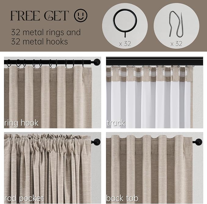 Topfinel Boho Farmhouse Black Out Linen Curtains 84 Inch Length 2 Panels Set - Image 5