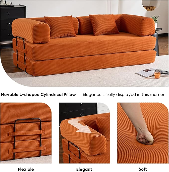 ZEIINPA Convertible Folding Couch Bed, Comfy Corduroy Sleeper Floor Sofa Bed - Image 4