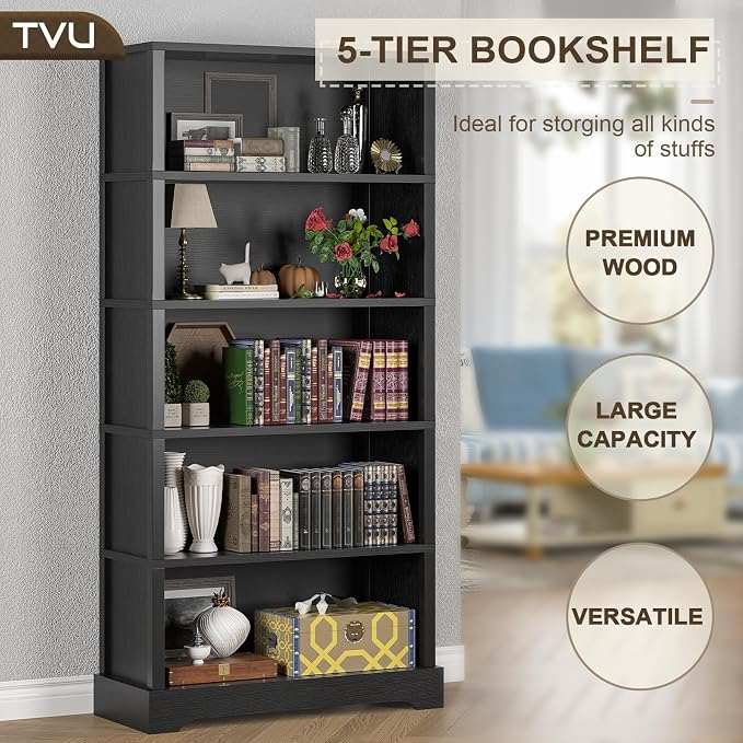 TVU 5-Tier Wooden Bookshelf, 31.5" W Standing Book Shelf - Image 5