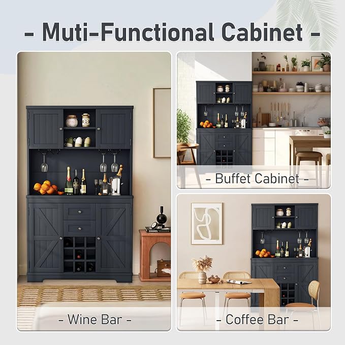VilroCaz Farmhouse Freestanding Kitchen Pantry, Coffee Bar Cabinet Kitchen - Image 5