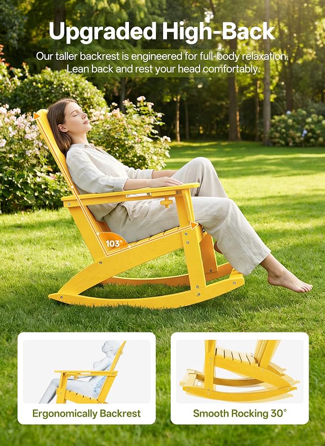 Outdoor Oversized Adirondack Rocking Chairs, All Weather HDPE Patio Rocking - Image 4