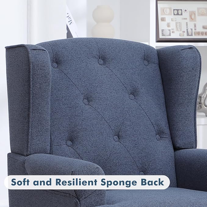 Accent Chair Set of 2, Mid Century Modern Fabric Wingback Chair, Upholstered - Image 6