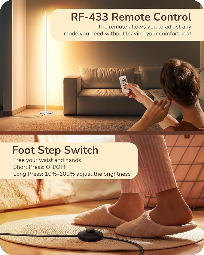 EDISHINE LED Corner Floor Lamp, Minimalist Dimmable Light - Image 4