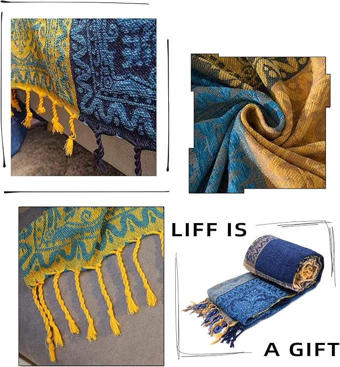 Bohemian Throw Blanket for Couch，Colorful Chenille Tassels Boho Woven Hippie - Image 6