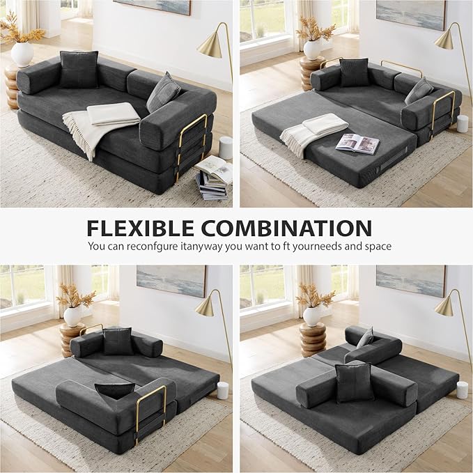 4-in-1 Folding Convertible Sofa Bed, 78 Inch Boneless Couch - Image 3