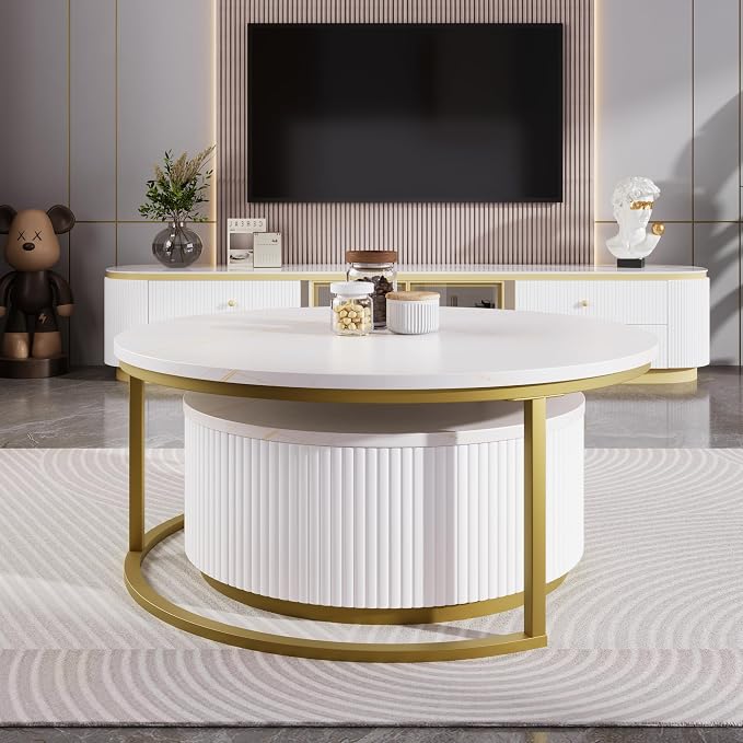 27.6" Modern Round Nesting Coffee Table Fluted - Image 3