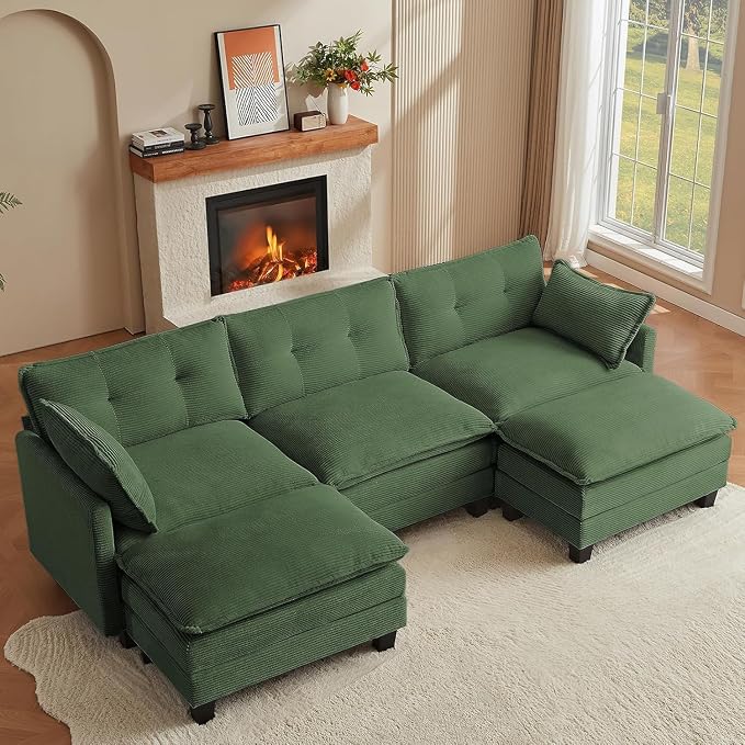 Amsleekey Modular Sectional Sofa, 111.5" U-Shaped Corduroy Comfy Sectional by Amsleekey