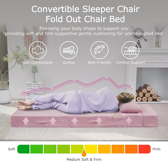 Folding Sofa Bed, 4 in 1 Convertible Sleeper Chair - Image 3