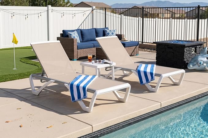 PURPLE LEAF Patio Chaise Lounge Chair Set of 3 Outside Aluminum Plastic by PURPLELEAF