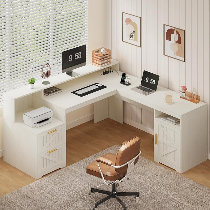 YOMILUVE 63" Farmhouse L Shaped Executive Desk by YomiluveDesign